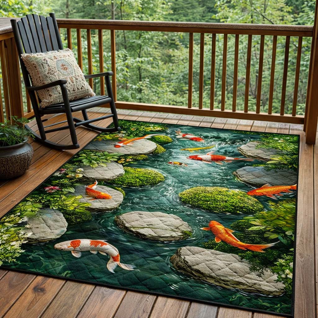 Stone Path Koi Area Rug - Non-Slip Washable 3D Print Rug for Living Room & BedroomTVC2108392