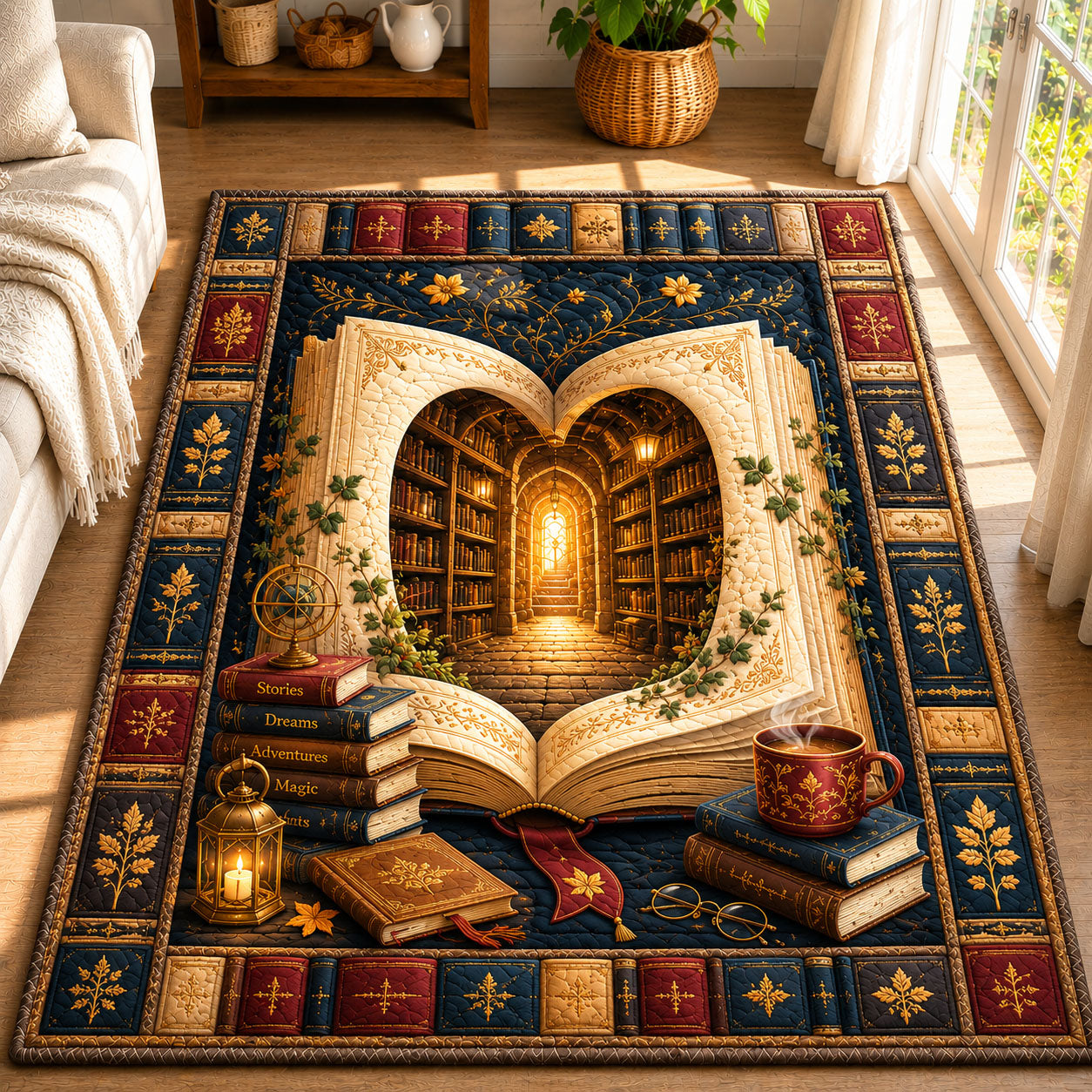 Storybook Portal Library Fantasy Area Rug - Non-Slip Washable 3D Print Rug for Living Room & BedroomTVC2108392