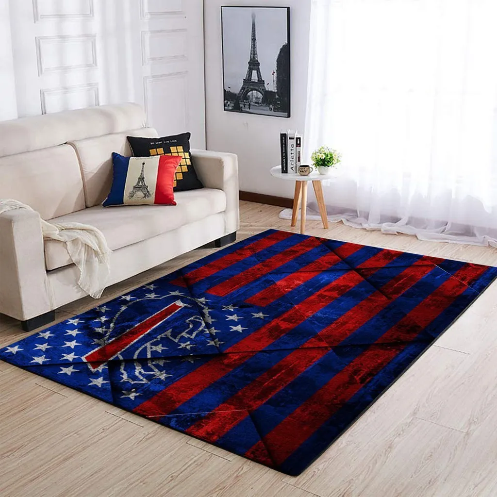 Striped Area Rug with Star Pattern for Living Room Blue and Red