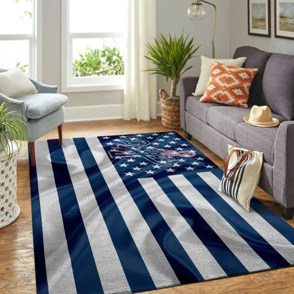 Striped Area Rug with Stars for Modern Living Room Blue and White
