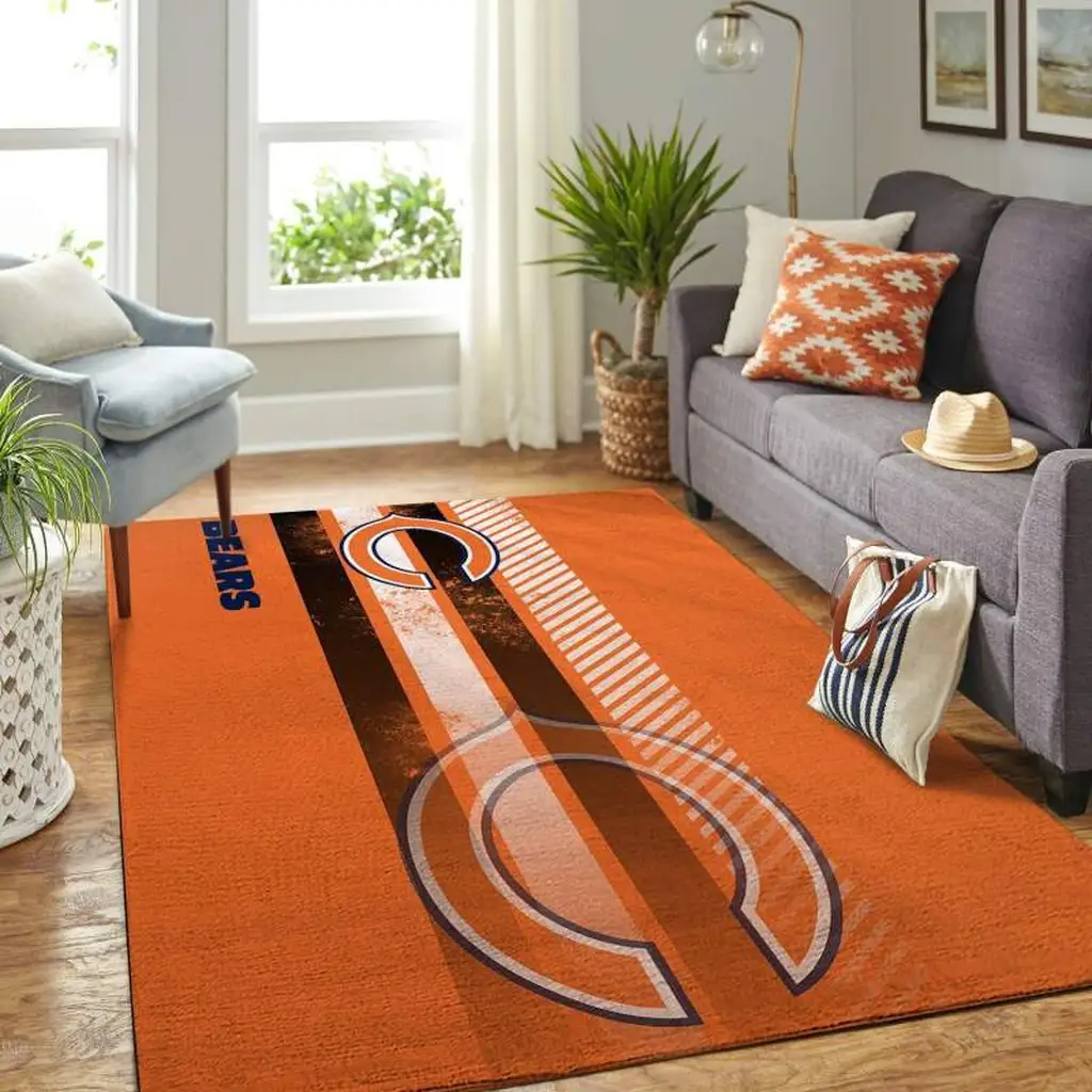 Striped Bears Area Rug for Living Room Decor Orange and Brown