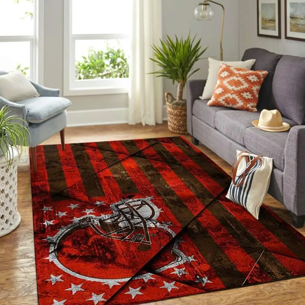 Striped Football Helmet Rug for Living Room Decor Red and Brown