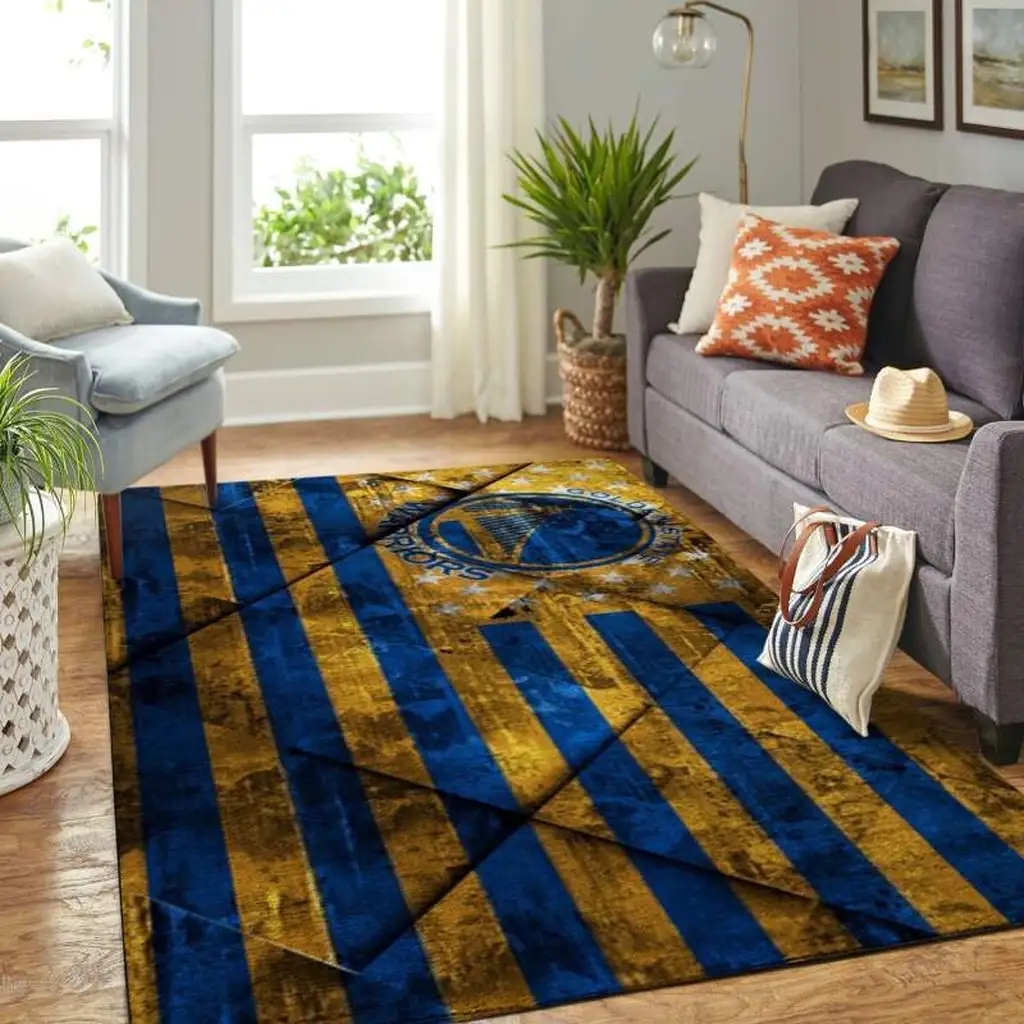 Striped Rug Modern Decorative Carpet for Living Room Black and Blue