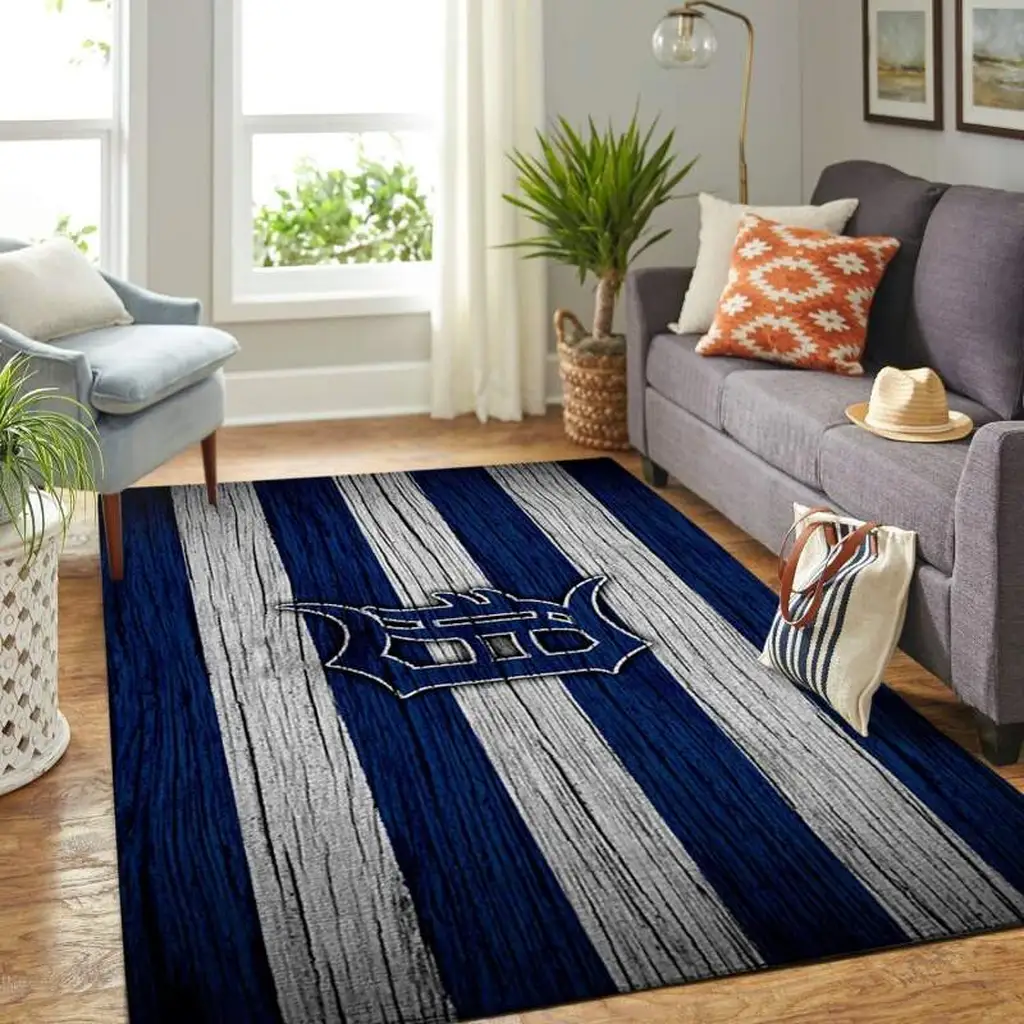 Striped Rug Modern Stylish Living Room Carpet Design Blue and Gray