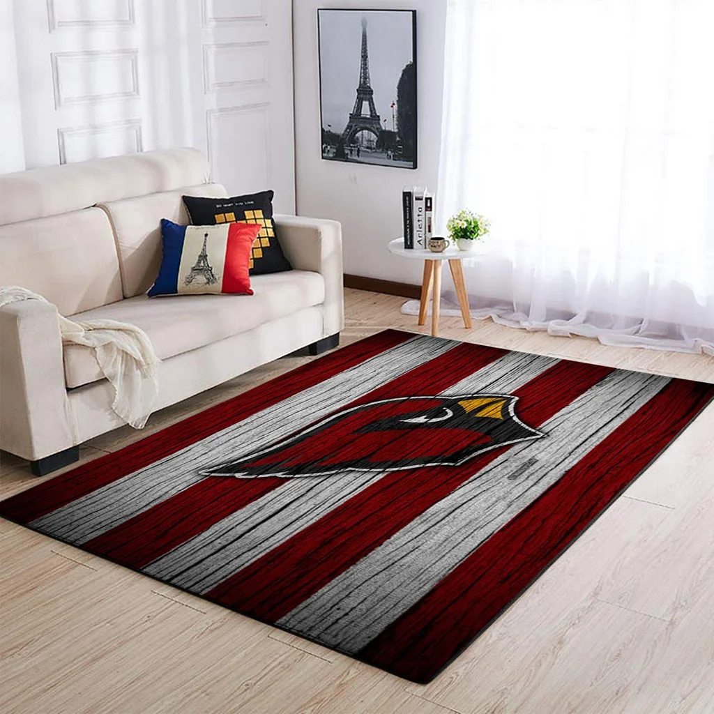 Striped Rug with Bold Bird Logo for Living Room Decor Red and White