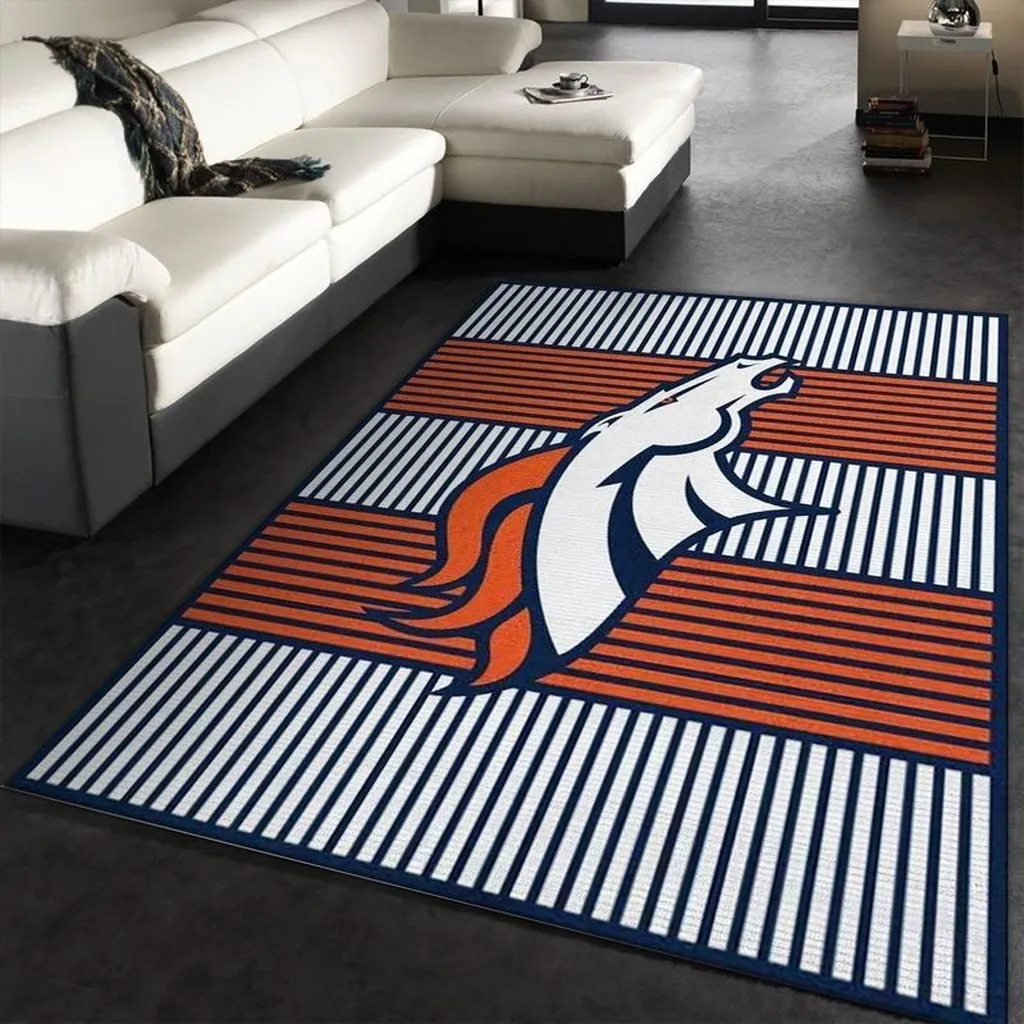 Striped Rug with Bold Horse Design for Living Room Decor Orange and White