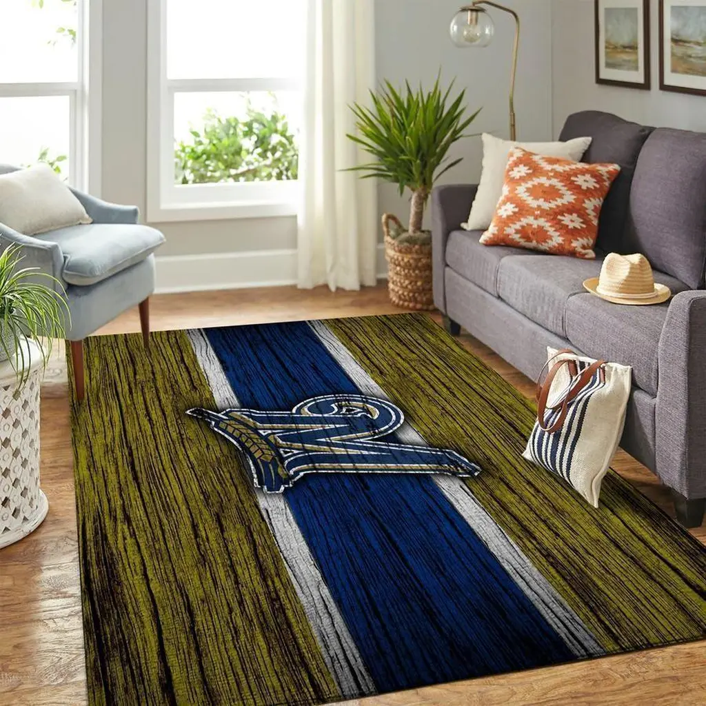 Striped Rug with Bold Number Design for Living Room Decor Blue and Green
