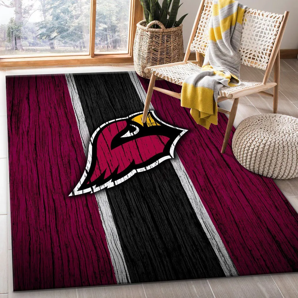 Striped Rug with Cardinal Bird for Living Room Decor Black and Blue