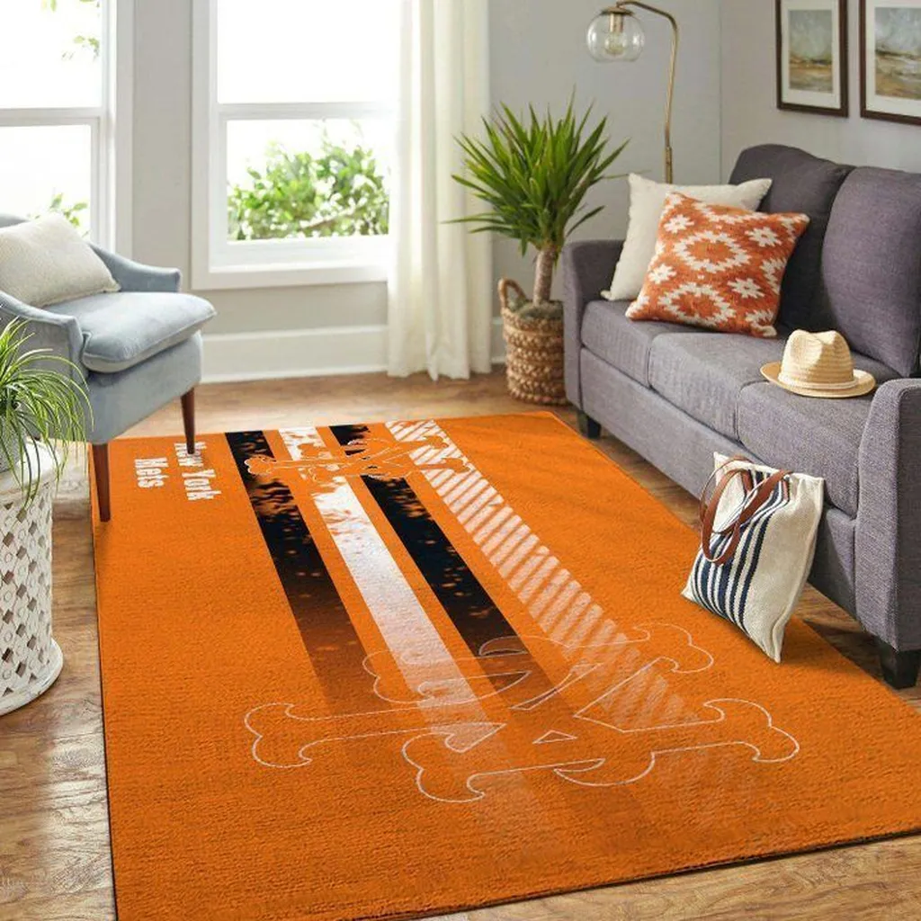 Striped Rug with Crossbones Design for Living Room Decor Black and Orange