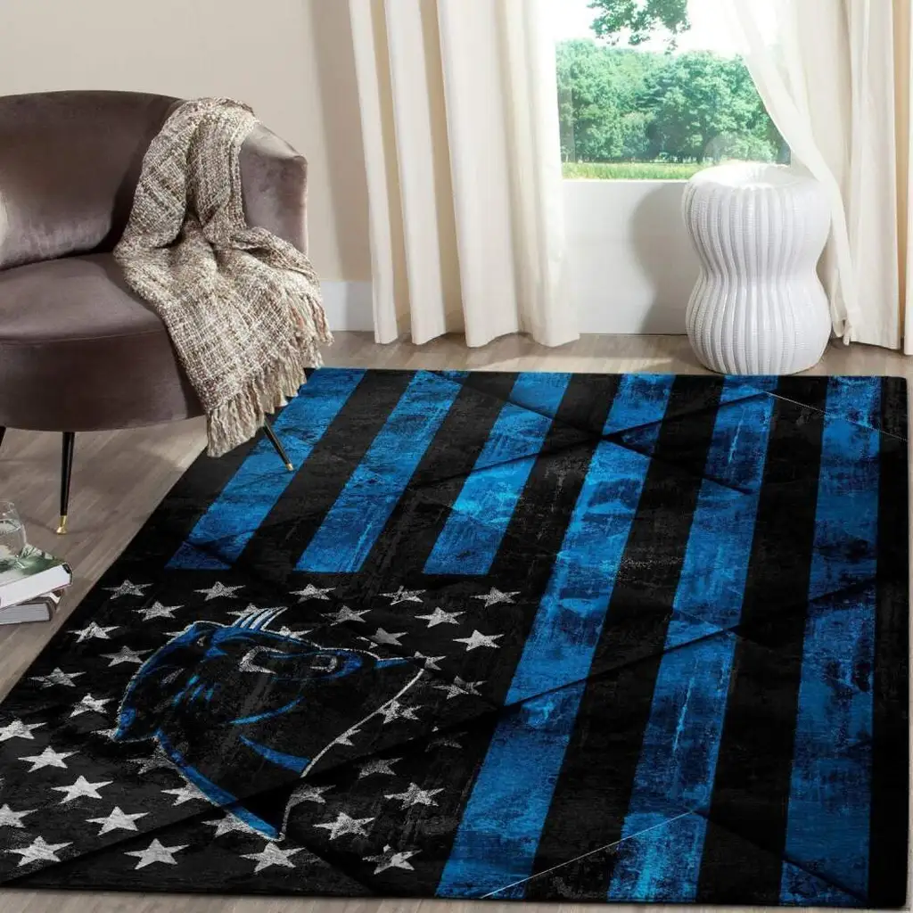 Striped Rug with Panther Head Design for Home Decor Black and Blue