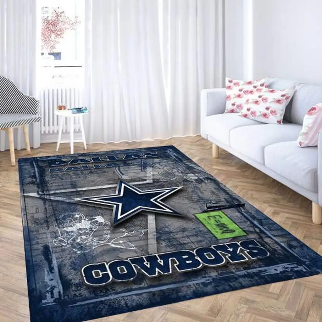 Stylized Cowboy Rug for Living Room Home Decor Mat Blue and White