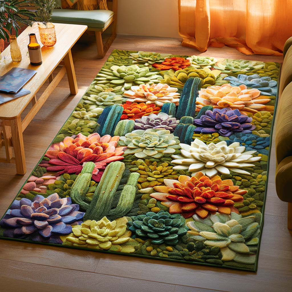 Succulent Spirit Area Rug - Non-Slip Washable 3D Print Rug for Living Room & BedroomTVC2108265