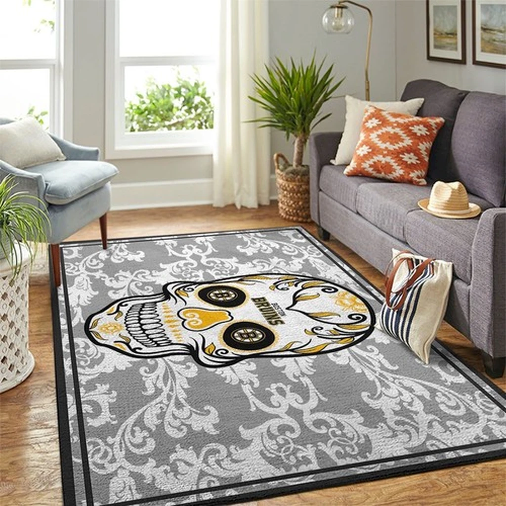Sugar Skull Area Rug Decorative Patterned Carpet Gray and White
