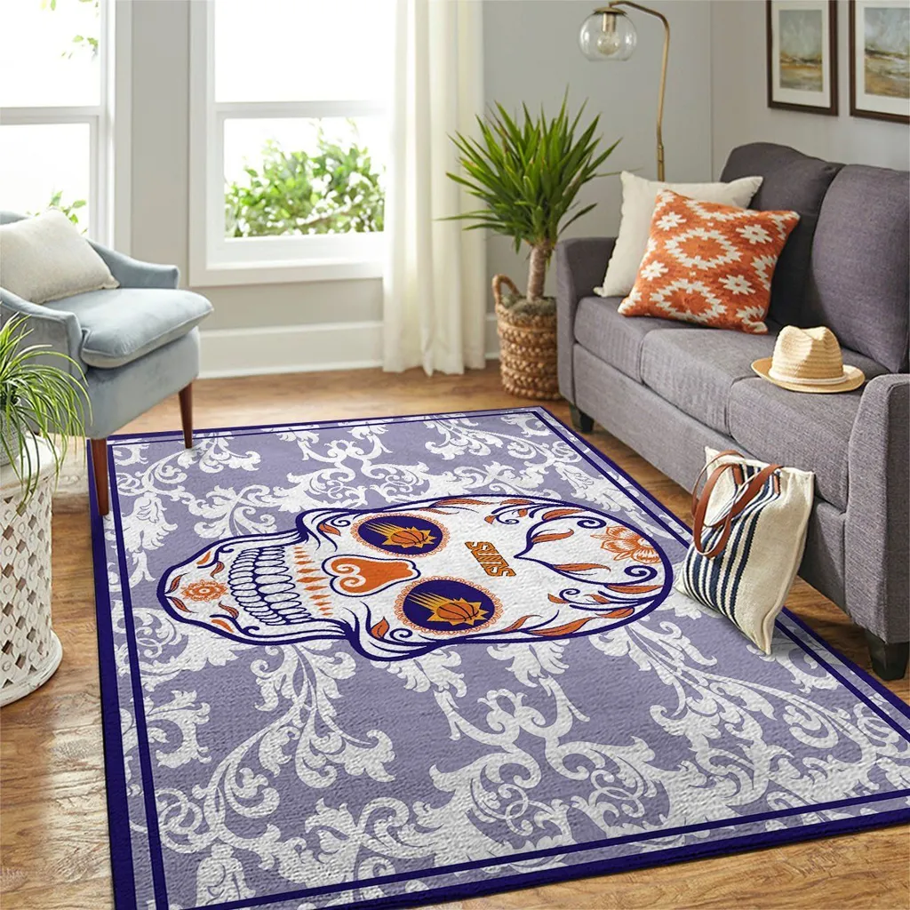 Sugar Skull Area Rug for Living Room Decor Purple and White