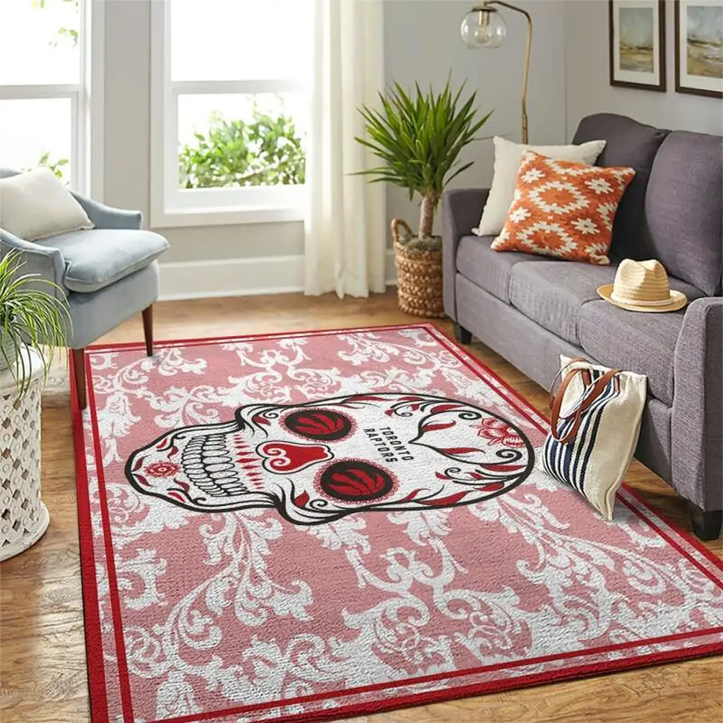 Sugar Skull Area Rug for Unique Living Room Decor Black and Red