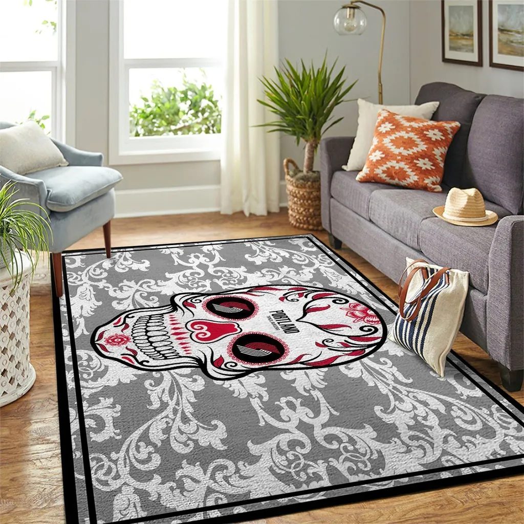 Sugar Skull Decorative Rug for Living Room Decor Gray and White