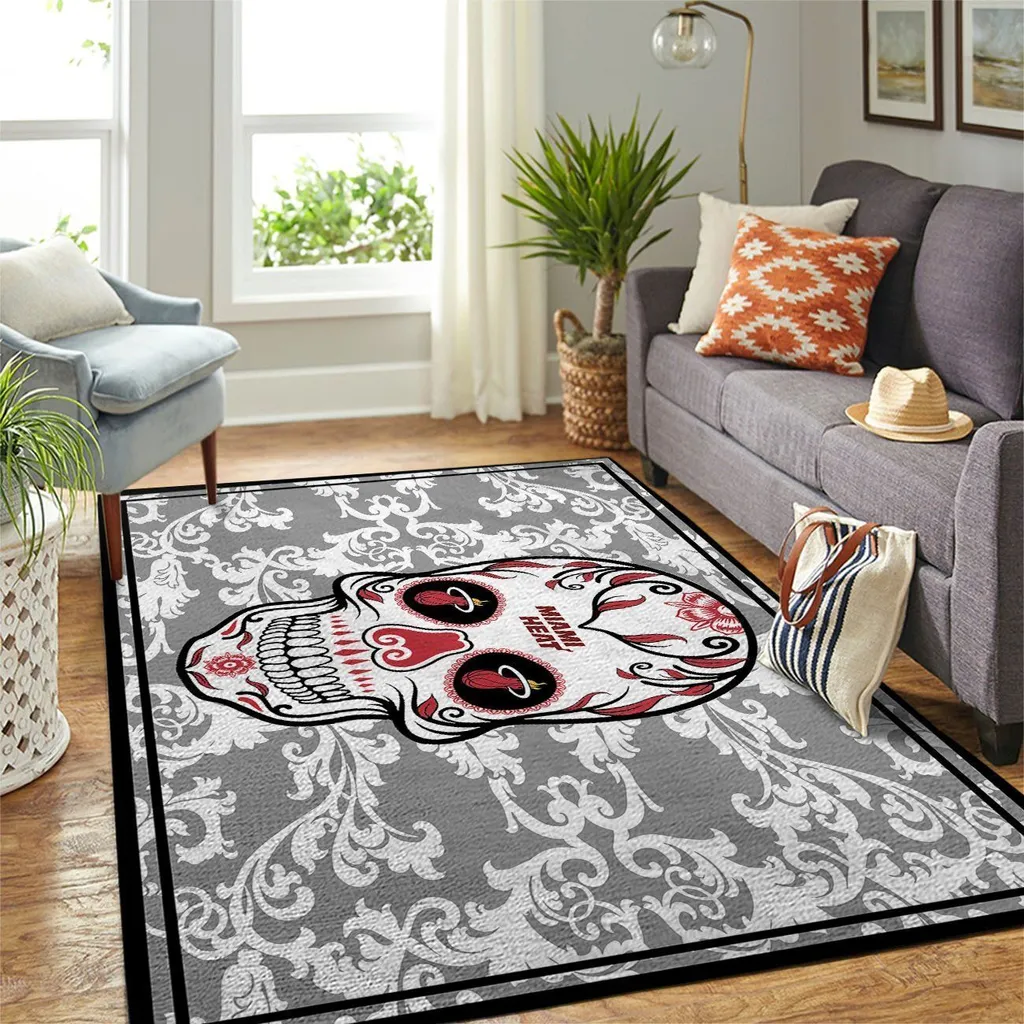 Sugar Skull Pattern Area Rug for Modern Home Decor Gray and White