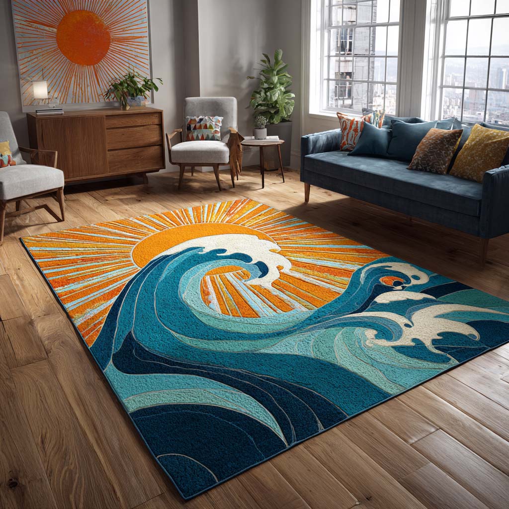 Sun Wave Area Rug - Non-Slip Washable 3D Print Rug for Living Room & BedroomTVC2108265