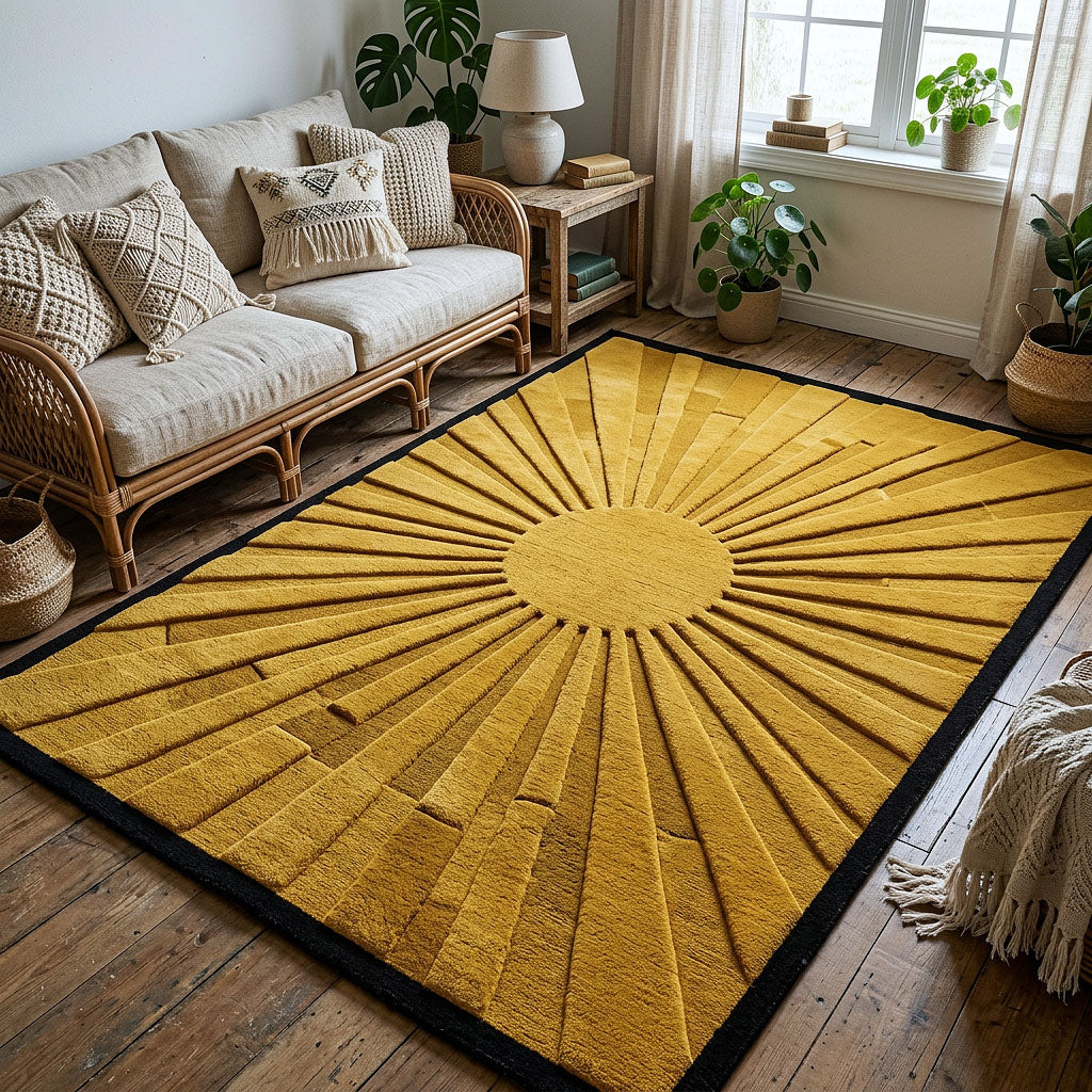 Sunburst Area Rug - Non-Slip Washable 3D Print Rug for Living Room & Bedroom (DesignTVC2108392