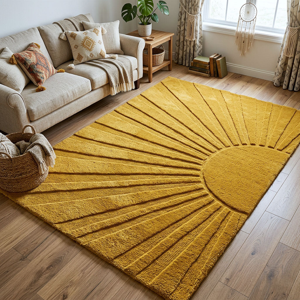 Sunburst Area Rug - Non-Slip Washable 3D Print Rug for Living Room & BedroomTVC2108228