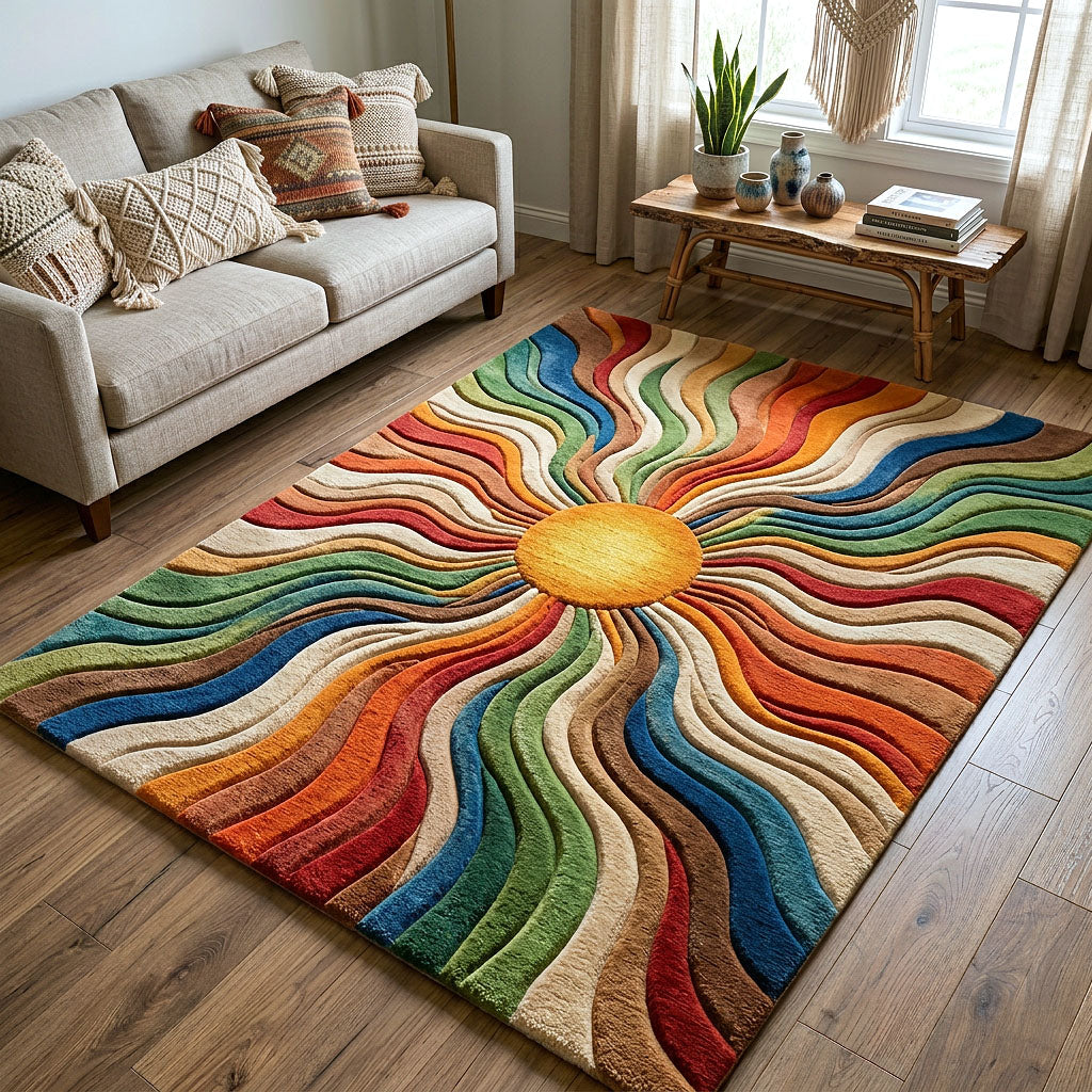 Sunburst Area Rug - Non-Slip Washable 3D Print Rug for Living Room & BedroomTVC2108392