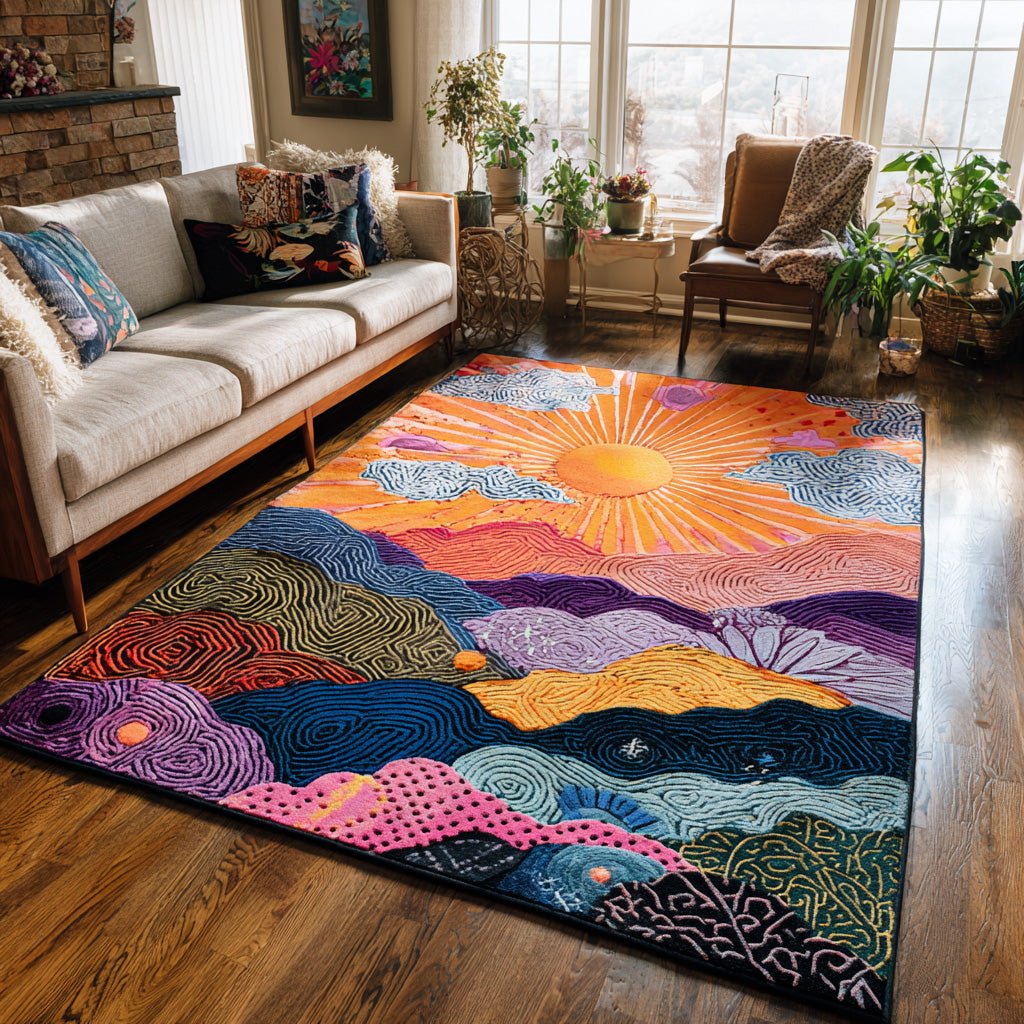 Sunburst Dream Area Rug - Non-Slip Washable 3D Print Rug for Living Room & BedroomTVC2108265