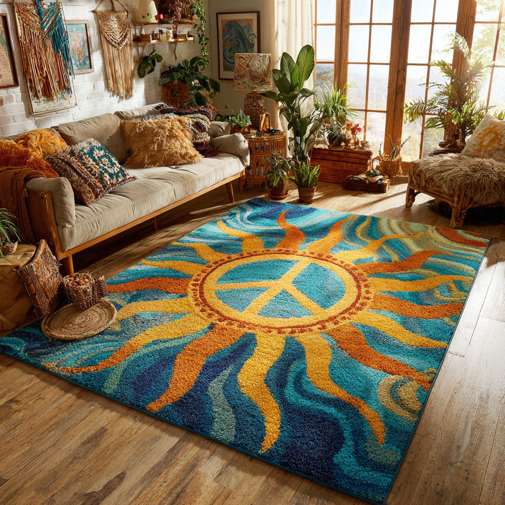Sunburst Peace Area Rug - Non-Slip Washable 3D Print Rug for Living Room & BedroomTVC2108248
