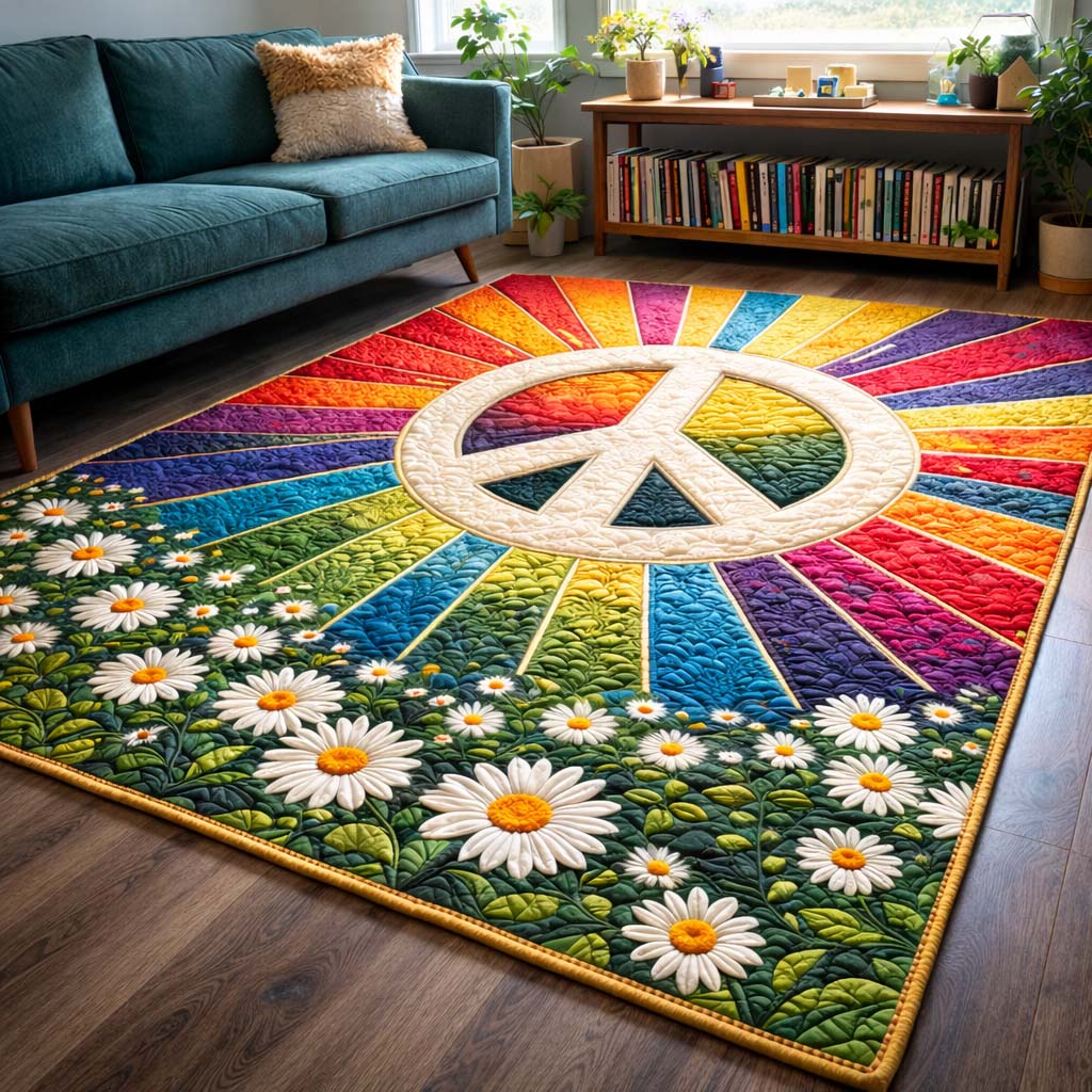 Sunburst Peace Garden Area Rug - Non-Slip Washable 3D Print Rug for Living Room & BedroomTVC2108392