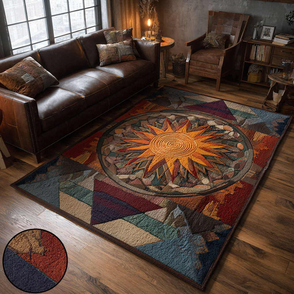 Sunfire Compass Area Rug - Non-Slip Washable 3D Print Rug for Living Room & BedroomTVC2108248