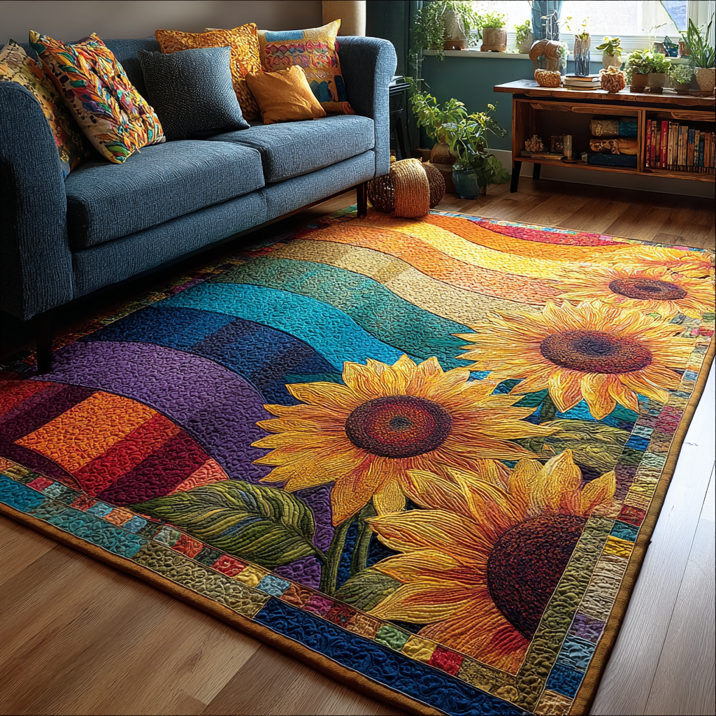 Sunflower Bloom Area Rug - Non-Slip Washable 3D Print Rug for Living Room & BedroomTVC2108265
