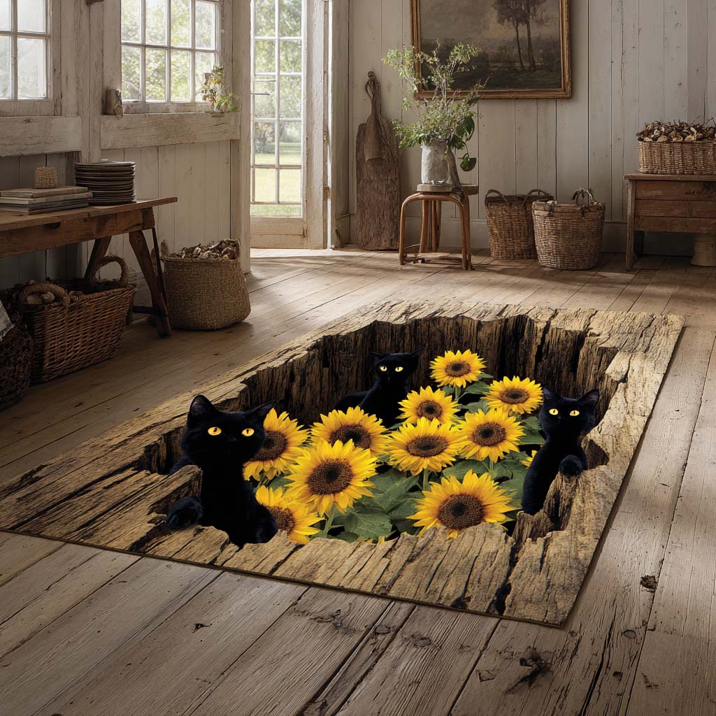 Sunflower Cat Hollow Area Rug - Non-Slip Washable 3D Print Rug for Living Room & BedroomTVC2108265