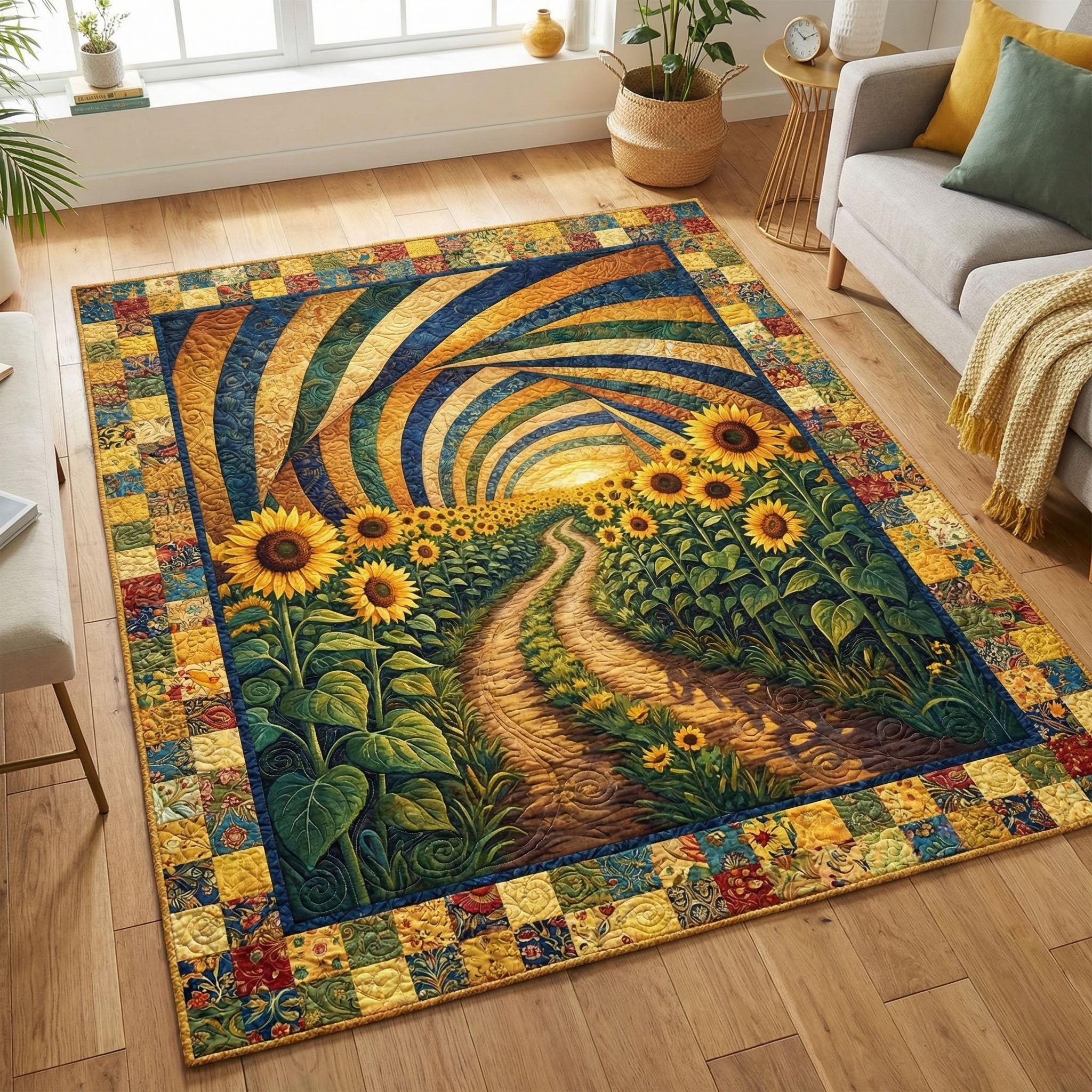 Sunflower Country Lane Area Rug - Non-Slip Washable 3D Print Rug for Living Room & BedroomTVC2108265