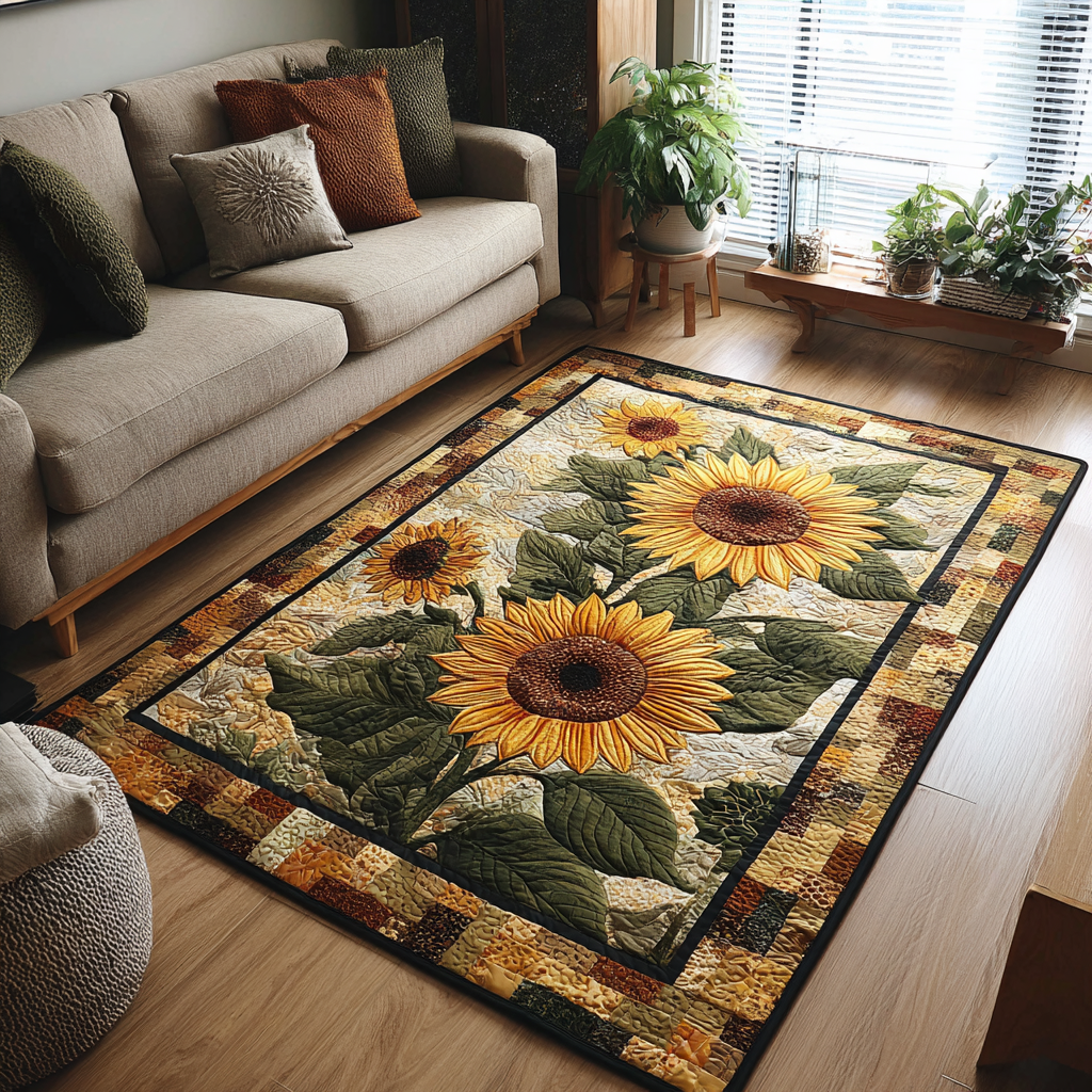 Sunflower Delight Area Rug - Non-Slip Washable 3D Print Rug for Living Room & BedroomTVC2108248