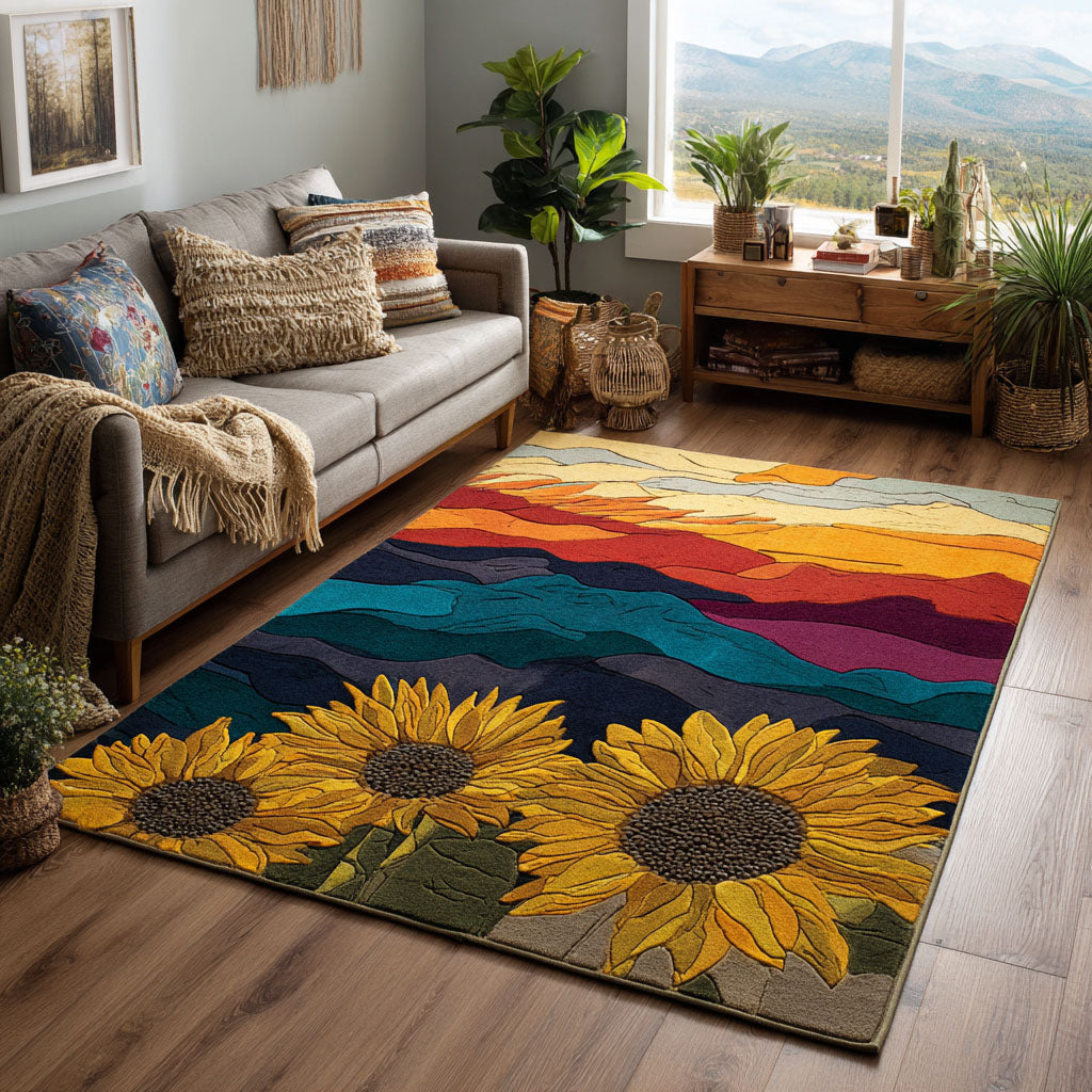 Sunflower Fields Area Rug - Non-Slip Washable 3D Print Rug for Living Room & BedroomTVC2108248
