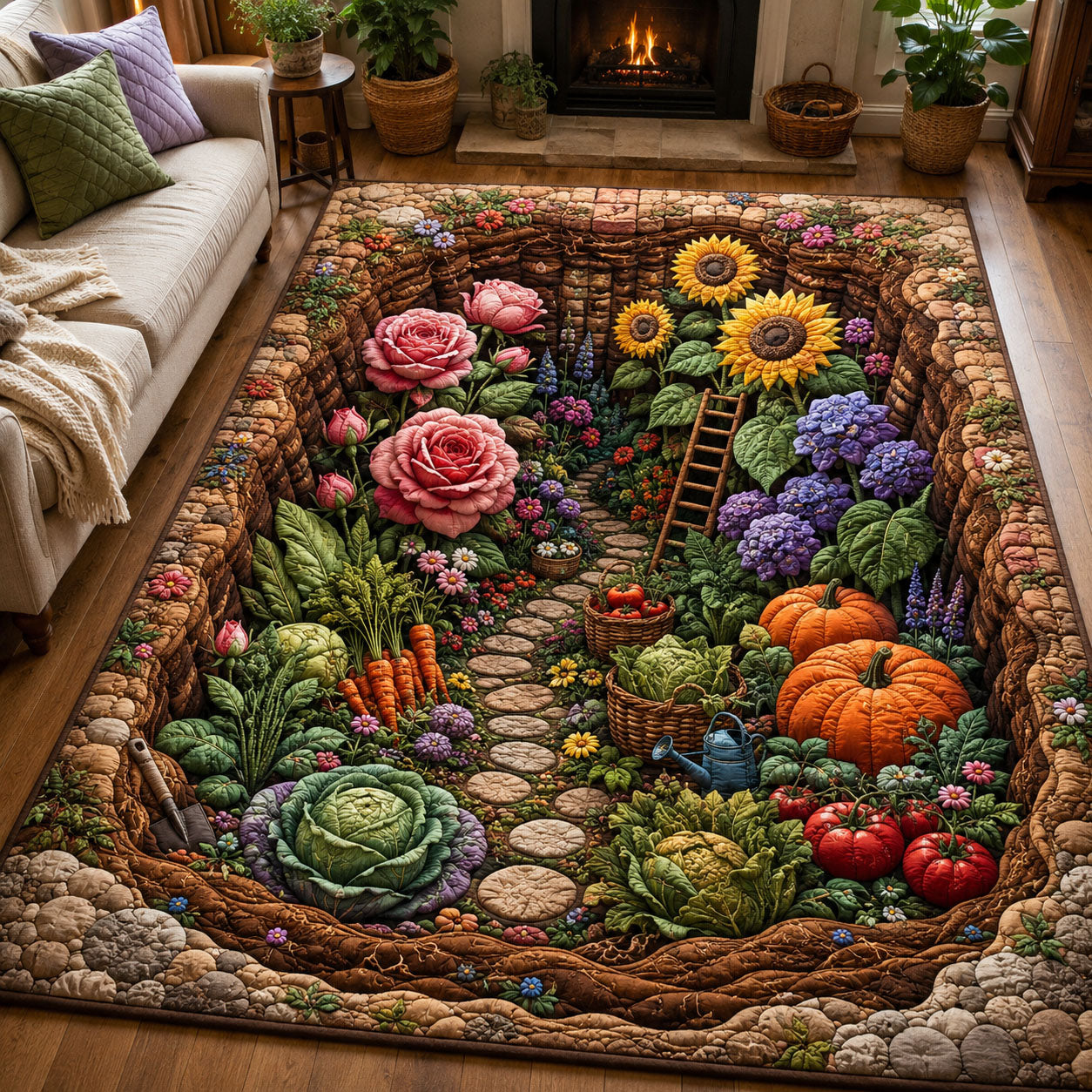 Sunflower Harvest Garden Area Rug - Non-Slip Washable 3D Print Rug for Living Room & BedroomTVC2108363