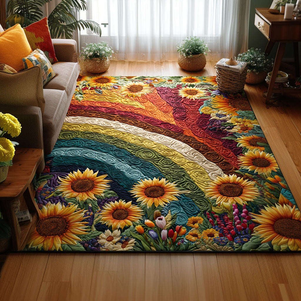 Sunflower Rainbow Meadow Area Rug - Non-Slip Washable 3D Print Rug for Living Room & BedroomTVC2108265