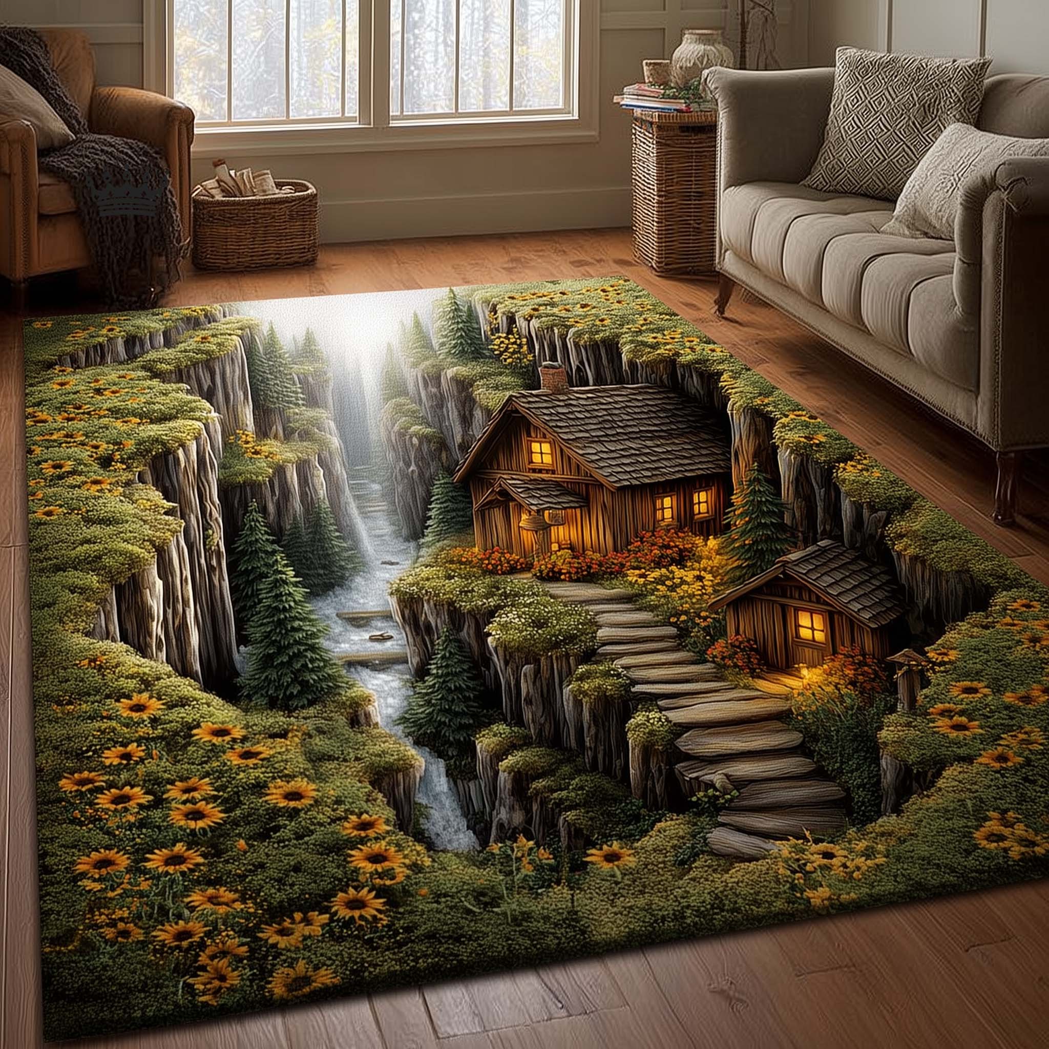Sunflower Valley Area Rug - Non-Slip Washable 3D Print Rug for Living Room & BedroomTVC2108228