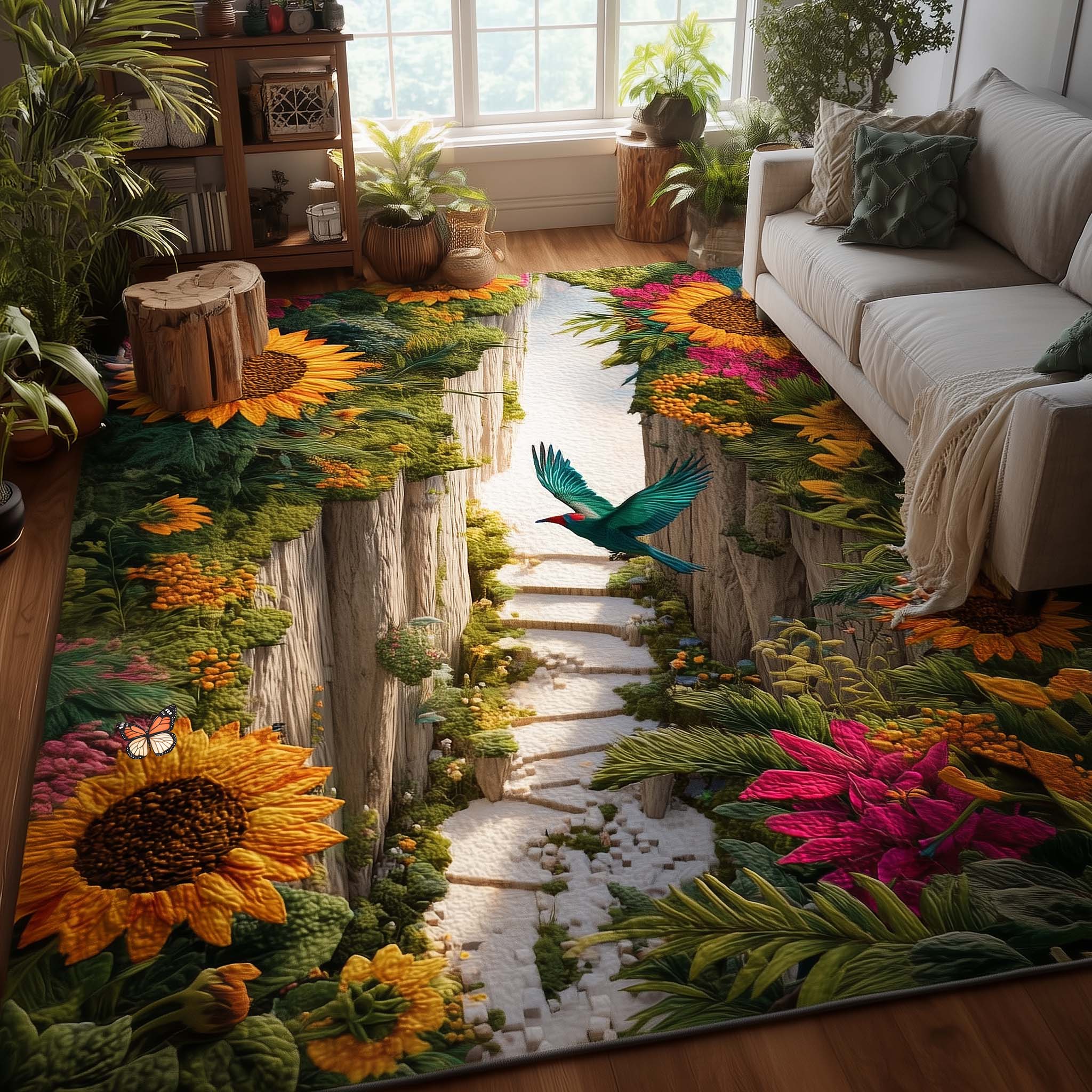 Sunflower Valley Area Rug - Non-Slip Washable 3D Print Rug for Living Room & BedroomTVC2108392