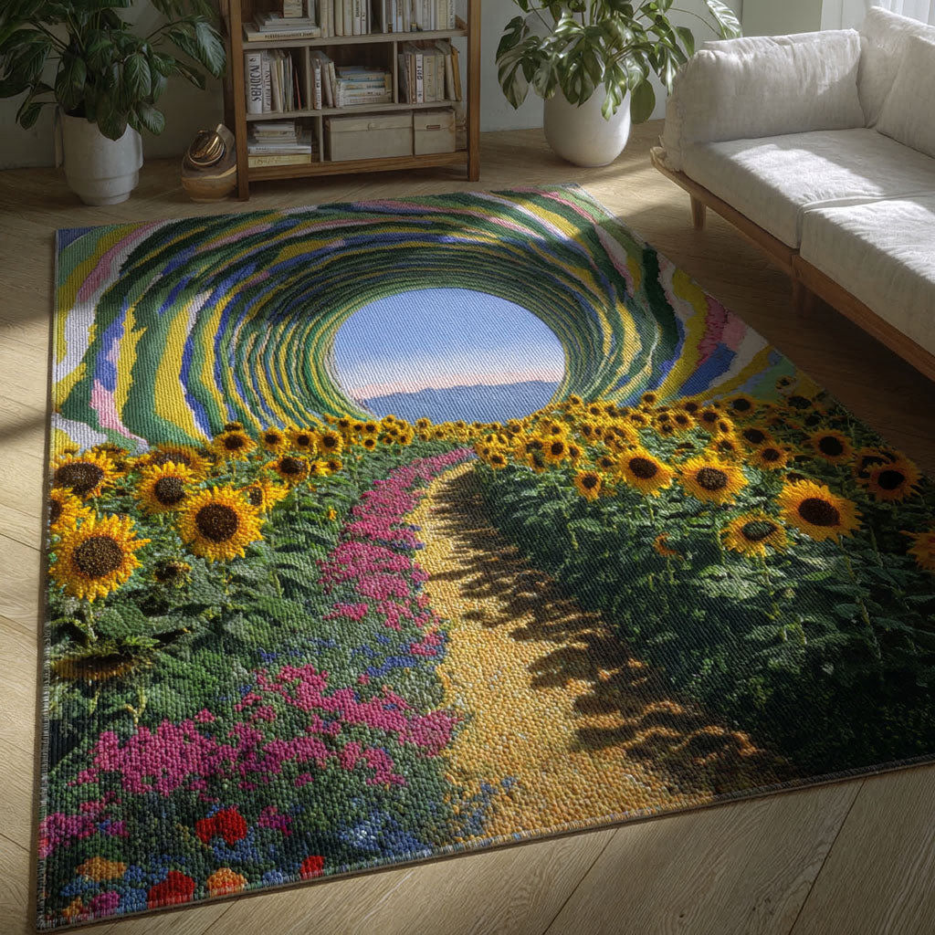Sunflower Valley Escape Area Rug - Non-Slip Washable 3D Print Rug for Living Room & BedroomTVC2108248