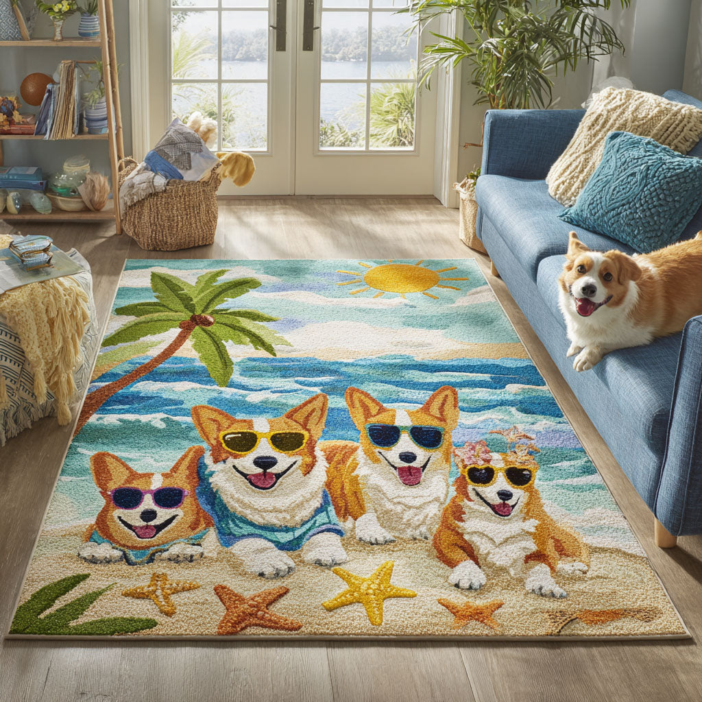 Sunglass Pup Area Rug - Non-Slip Washable 3D Print Rug for Living Room & BedroomTVC2108247