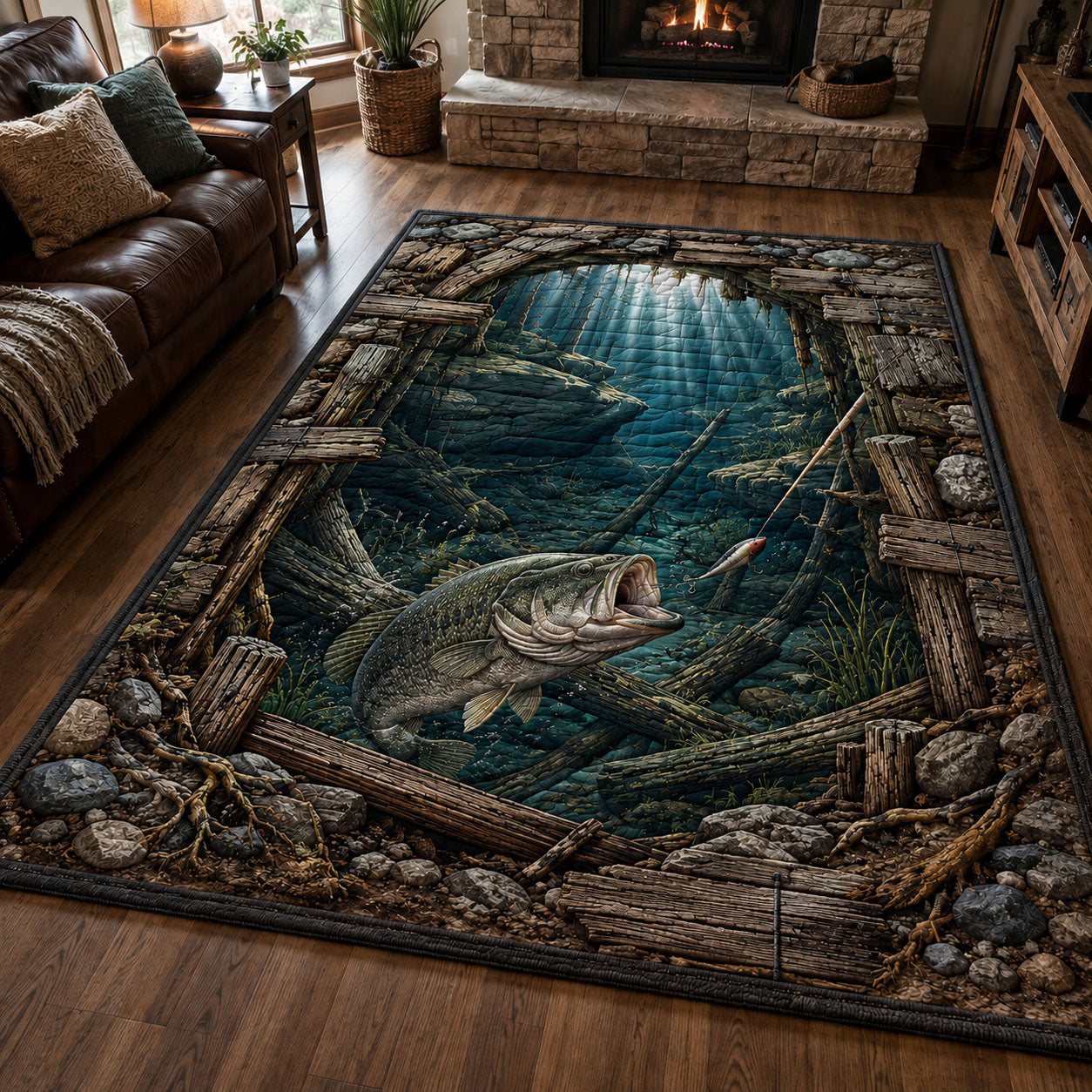 Sunken Timber Lake Bass Area Rug - Non-Slip Washable 3D Print Rug for Living Room & BedroomTVC2108363