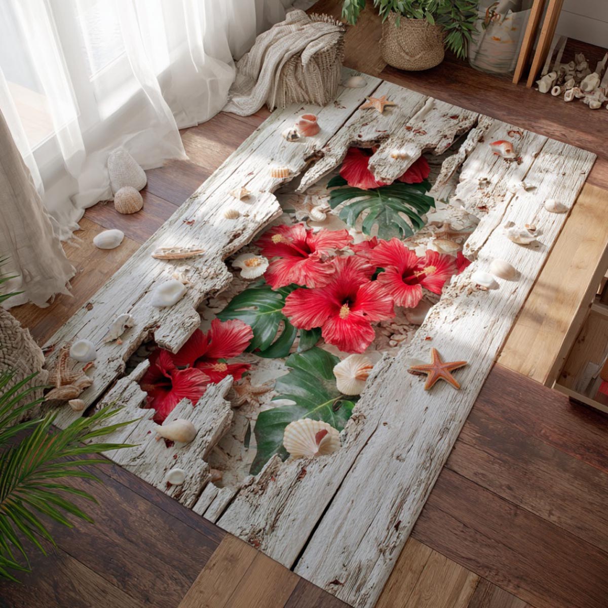 Sunlit Hibiscus Area Rug - Non-Slip Washable 3D Print Rug for Living Room & BedroomTVC2108264