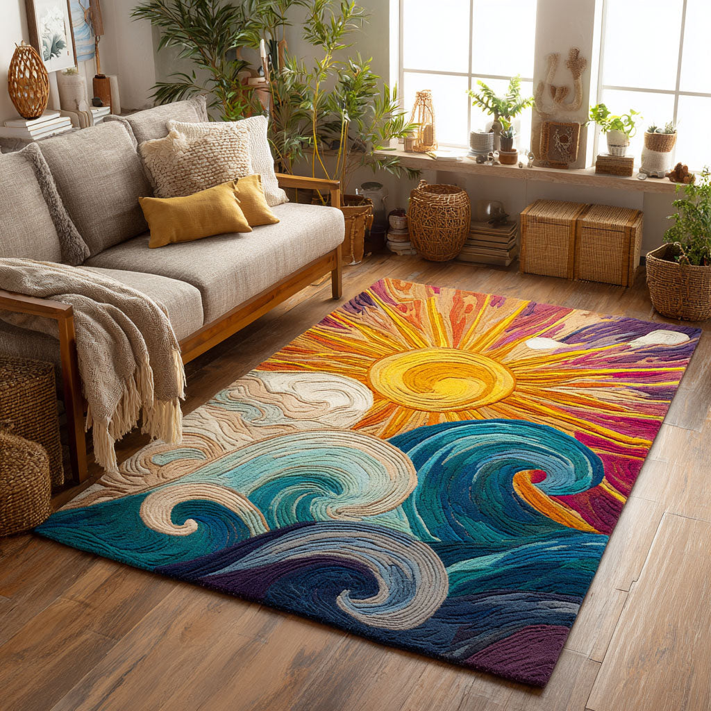 Sunrise Tide Area Rug - Non-Slip Washable 3D Print Rug for Living Room & BedroomTVC2108264