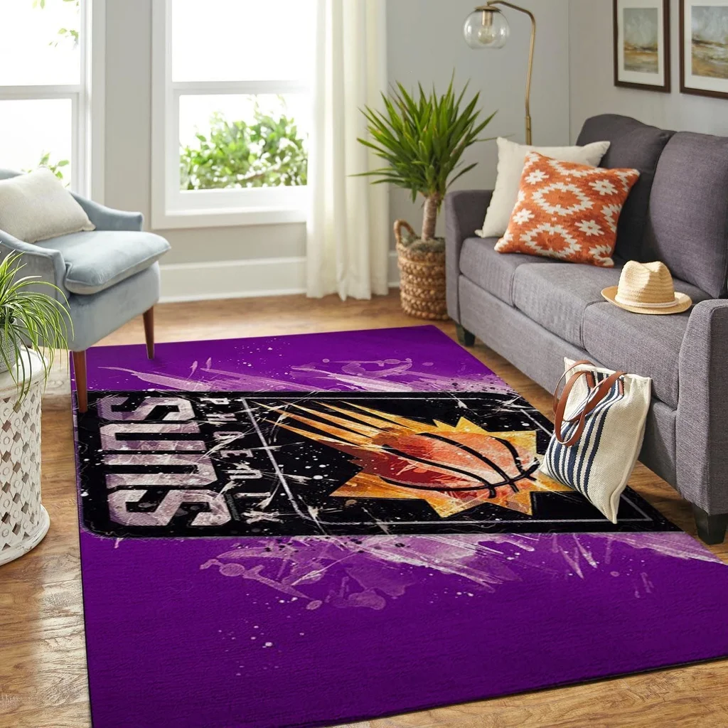 Suns Basketball Area Rug for Living Room Decor Black and Purple