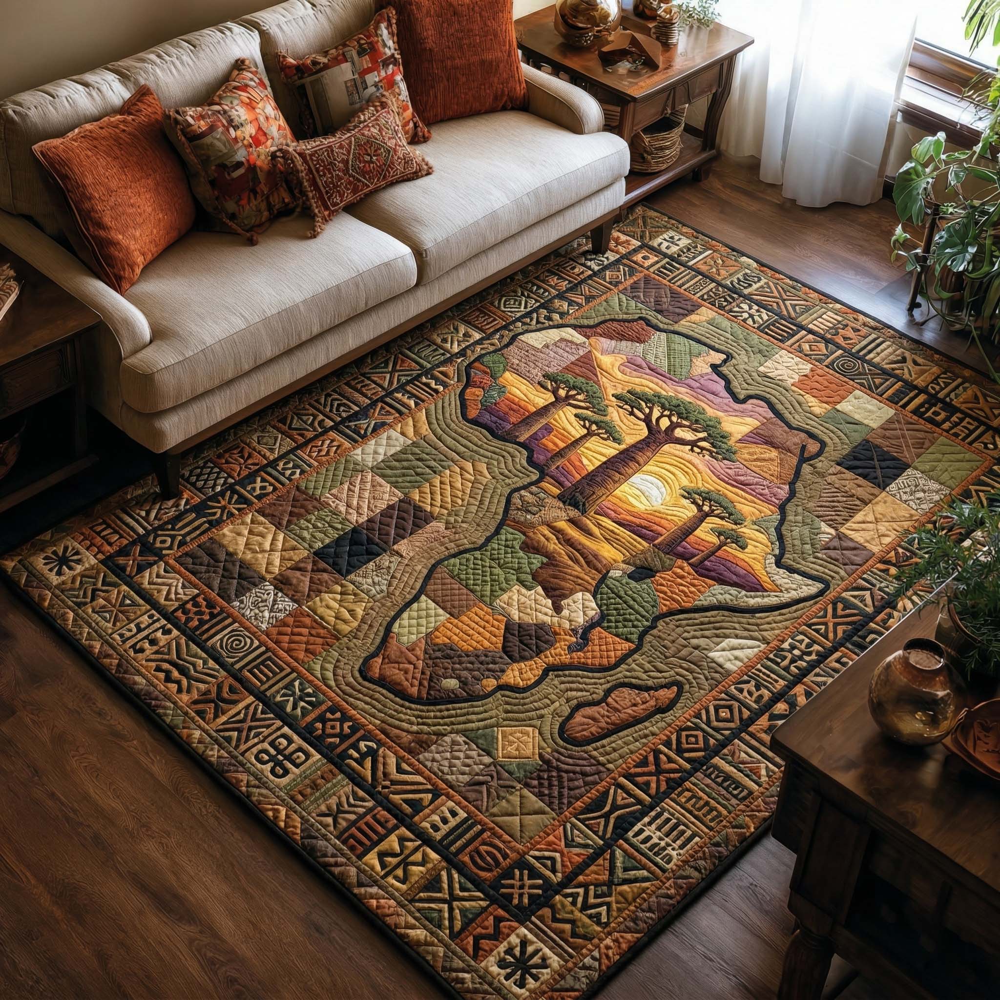 Sunset Baobab Land Area Rug - Non-Slip Washable 3D Print Rug for Living Room & BedroomTVC2108392