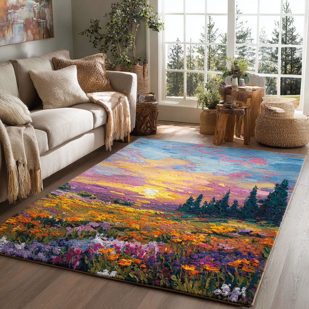 Sunset Meadow Area Rug - Non-Slip Washable 3D Print Rug for Living Room & BedroomTVC2108264