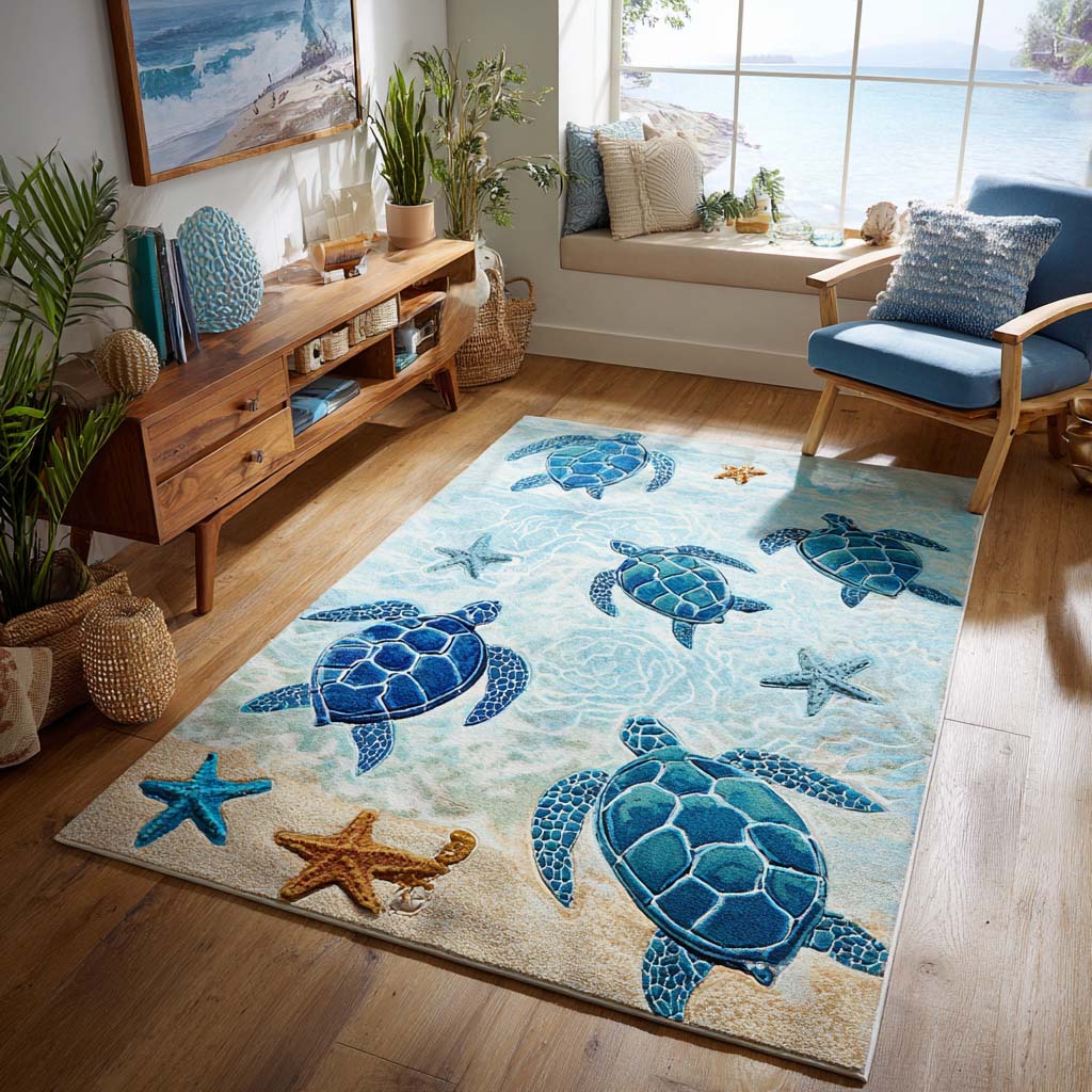 Sunset Turtle Area Rug - Non-Slip Washable 3D Print Rug for Living Room & BedroomTVC2108264