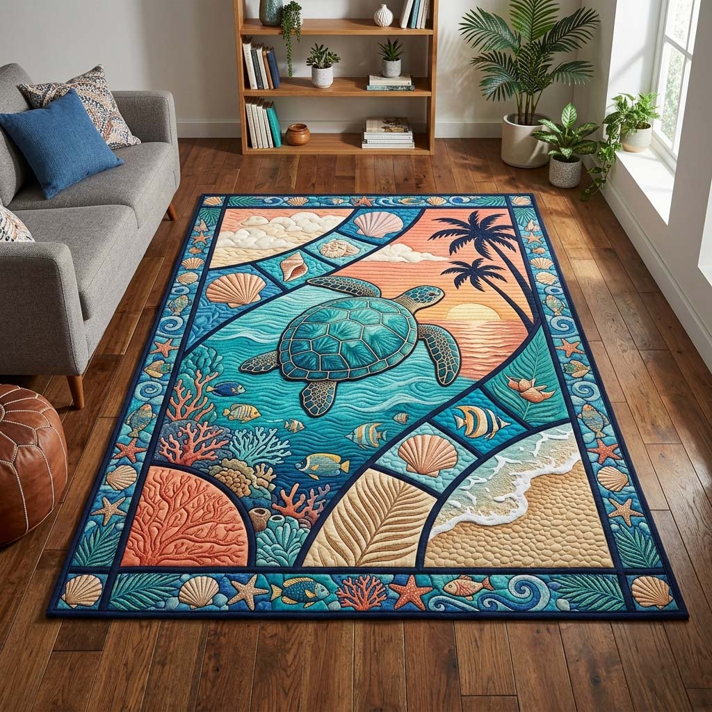 Sunset Turtle Voyage Area Rug - Non-Slip Washable 3D Print Rug for Living Room & BedroomTVC2108363