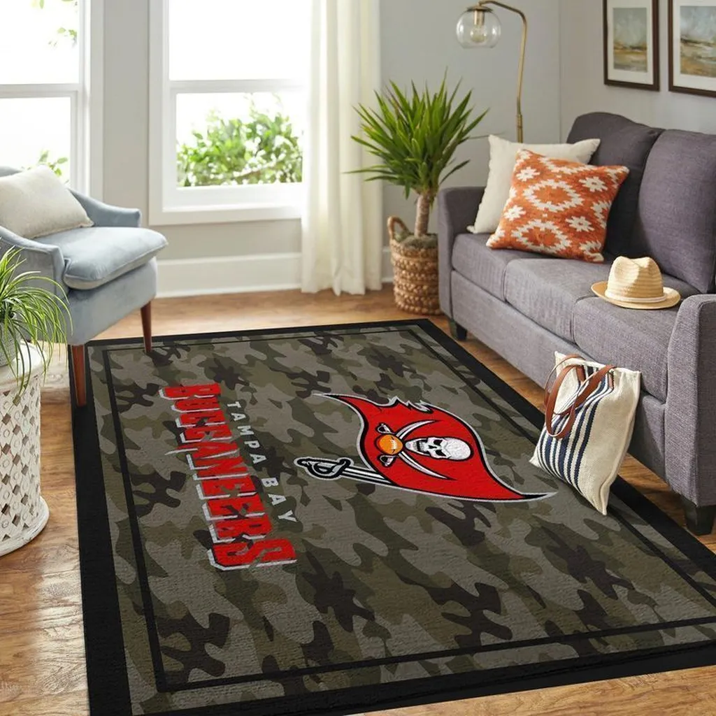 Tampa Bay Buccaneers Rug - Camouflage Area Featuring Logo Beige and Brown