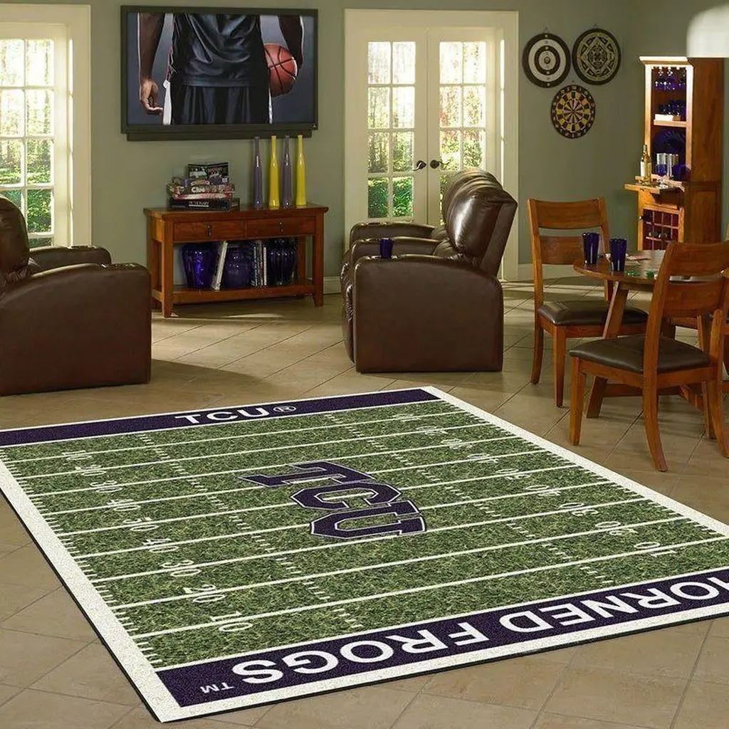 TCU Horned Frogs Rug - Football Team Decor Green and Purple